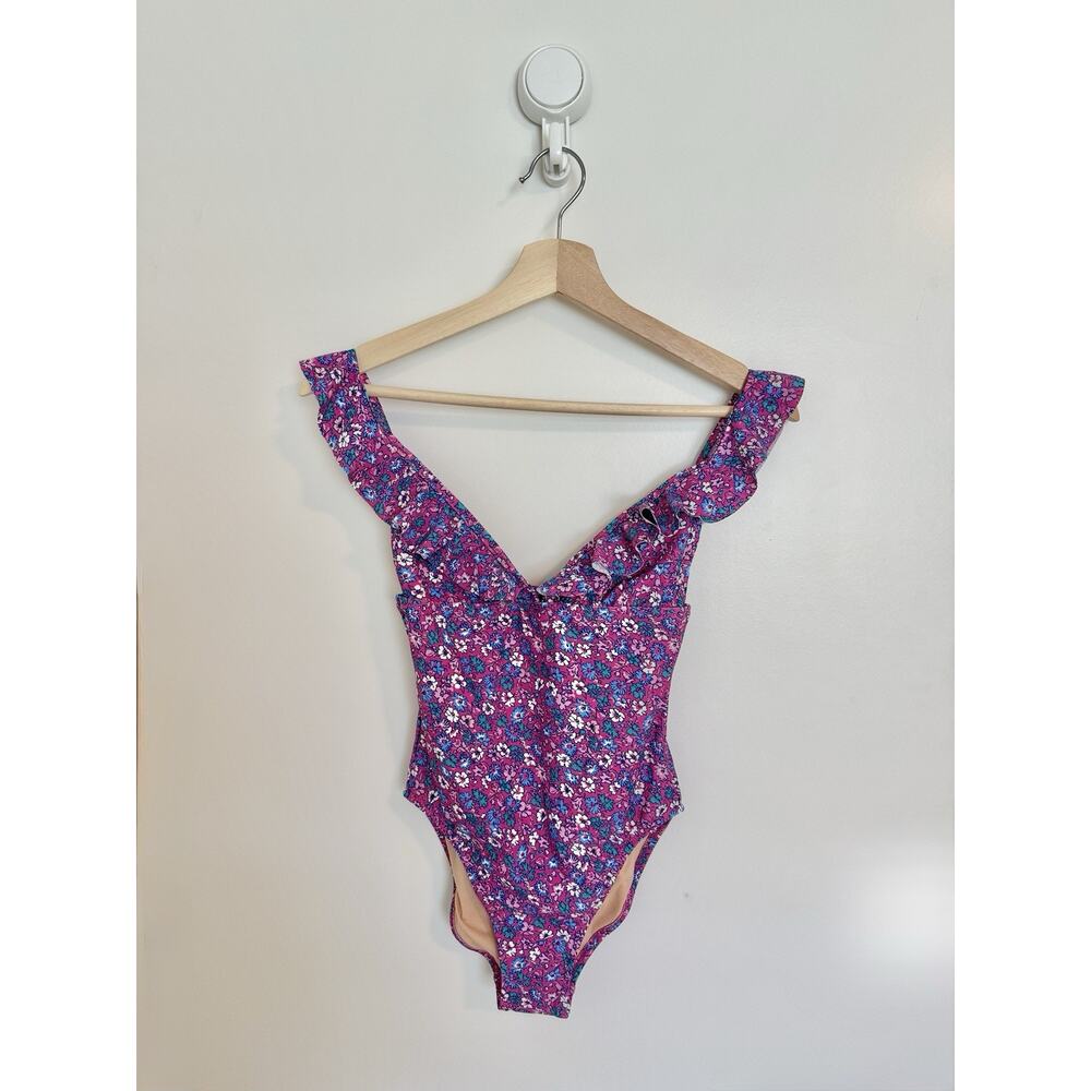 J Crew Factory Swimsuit One Piece Floral Print XXS Ruffled Adjustable Straps
